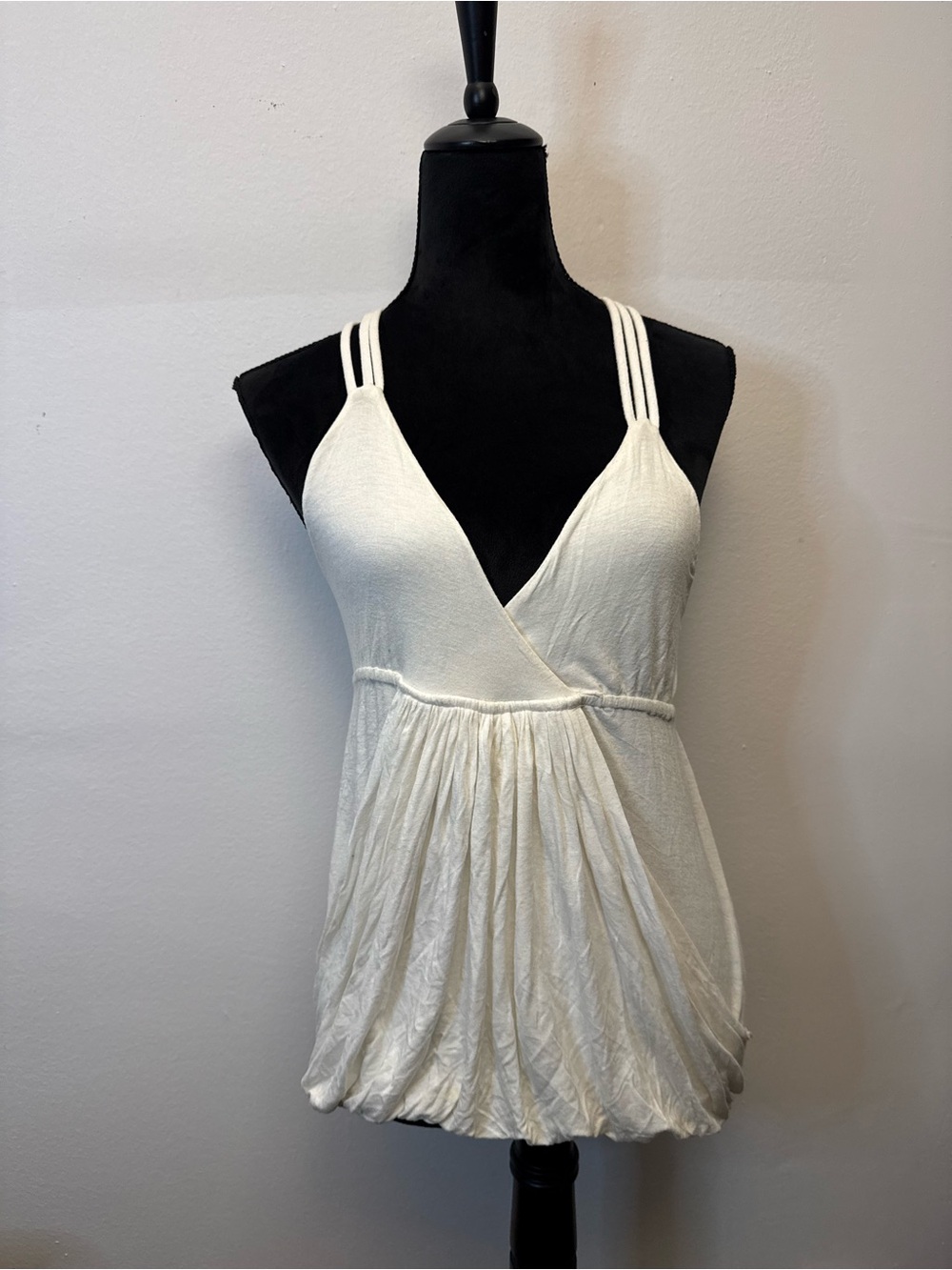 Elan Cream Sleeveless Knit Tank with Gathered Hem